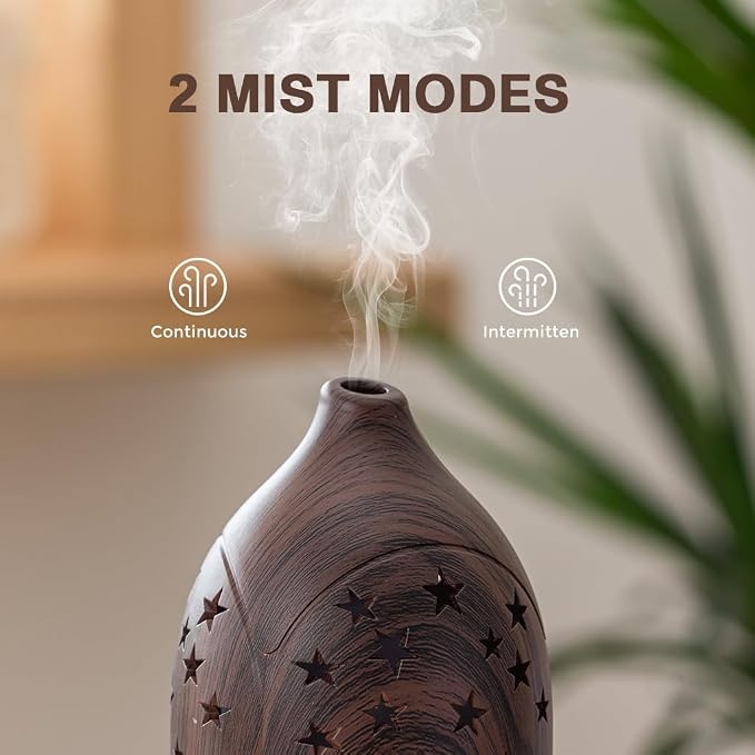 Aromatherapy Diffusers,7.1''x3.5''Diffuser with 3 Essential Oil Set,Small 200ml Office Desk Humidifier with 7 LED Colors Night Lights,Waterless Auto-Off for Home Decor Gift (Star Dark Wood Grain)
