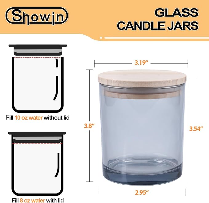 SHOWIN 10 OZ Thick Candle Jars for Making Candles 15 Pcs, Empty Jars with Wood Lids for Candle Making, Sample Container, Grey
