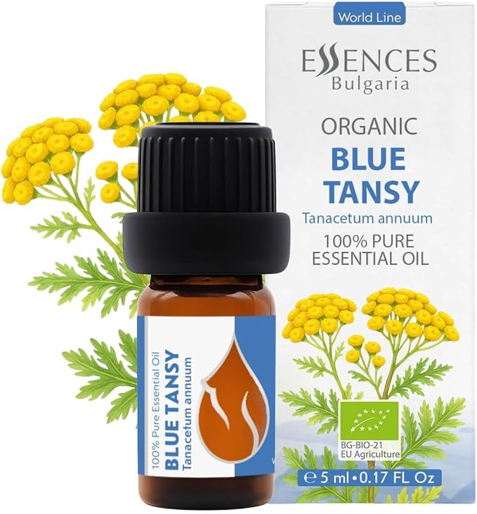 Essences Bulgaria Organic Blue Tansy Essential Oil 0.17 Fl Oz | 5ml | Tanacetum annuum | 100% Pure | Natural | Undiluted | Therapeutic Grade | Aromatherapy | Cosmetics | Cruelty Free | Non-GMO | Vegan