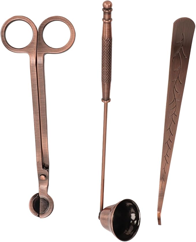 3 in 1 Candle Accessory Set with Candle Wick Trimmer Cutter, Snuffer, Dipper, Bronze Candle Care Kit, Stainless Steel Care Kit Bronze Scented Candles Trimmer Set