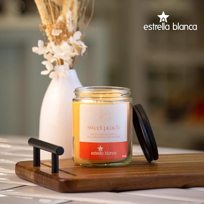 Peach Scented Candle, 9oz Clear Glass Jar, Fruity Home Fragrance, Scented Candles for Home, Soy Candles for Home Scent, Candle Gift for Women Men, Home Fragrance Decoration