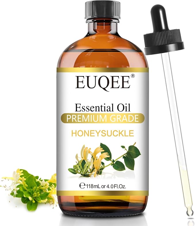 EUQEE Honeysuckle Essential Oil 118ml Pure Honeysuckle Oil Premium Essential Oil - with Glass Dropper Great for Diffuser, DIY Soap, Candle Making - 4Fl. OZ