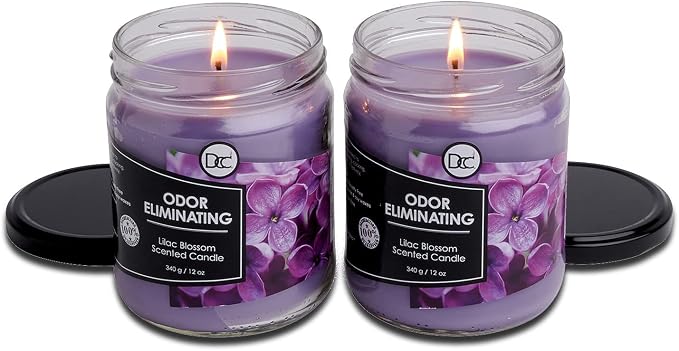 Lilac Blossom Two Pack Odor Eliminating Highly Fragranced Candle - Eliminates 95% of Pet, Smoke, Food, and Other Smells Quickly - Up to 80 Hour Burn time - 12 Ounce Premium Soy Blend