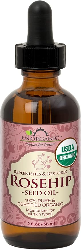 US Organic Rosehip Seed Oil, USDA Certified Organic, Cold Pressed, Virgin Organic, Amber Glass Bottle and Glass Eyedropper for Easy Application - 2 oz (56 ml)