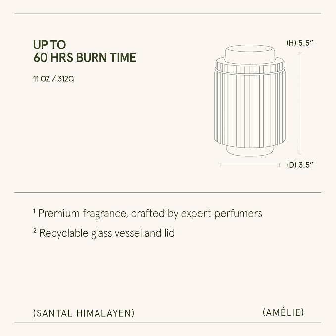 LA JOLIE MUSE Santal Himalayen Candle, Amber Scented Candles Gifts for Women, Natural Soy Candle, Candles for Home Scented, Luxury Glass Jar Candles for Home Decor, 60 Hours Long Burning, 11 Oz
