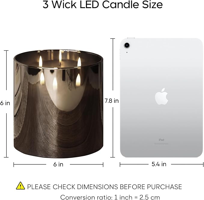 Eywamage 3 Wick Smoke Grey Glass Flameless LED Candle with Remote, Flickering Large Battery Pillar Candle Decor Φ 6" H 6"