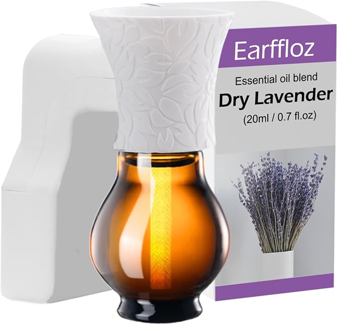 Plug Warmer + Deep Relax Essential Oil Blend Dry Lavender (0.7 floz), 20 Days’ Not Artificial Non-Toxic No-Added-Chemical Natural Plug in Air Freshener Starter Kit for Sleeping Reading Yoga