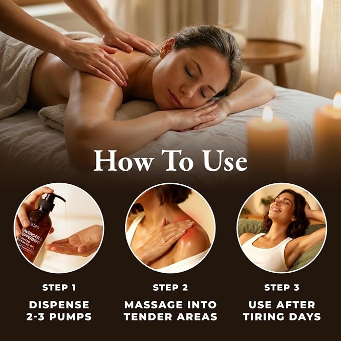 Gya Labs Lavender & Peppermint Massage Oil - 6.76 Fl Oz - Sore Muscle Massage Oil for Relaxation and Recovery - Fast-Absorbing and Non-Greasy Formula, Non-GMO, Cruelty-Free