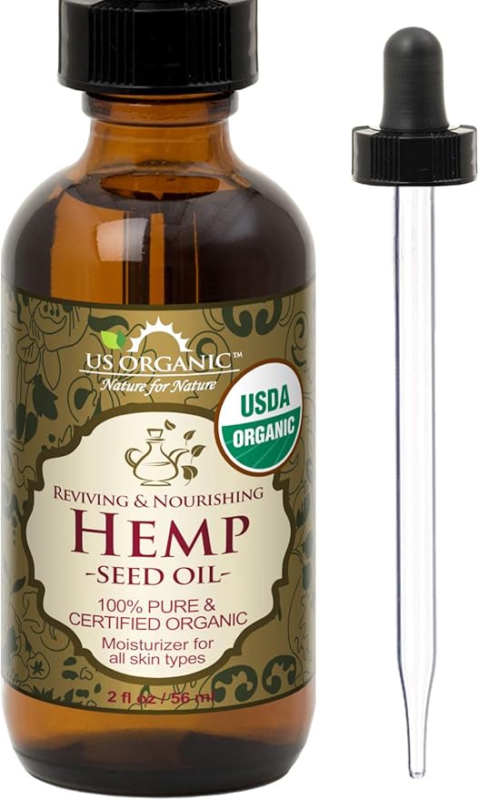 US Organic Hemp Seed Oil, Certified Organic, Pure & Natural, Cold Pressed Virgin, Unrefined, Amber Glass Bottle with Glass Eye Dropper for Easy Application (2 oz (56 ml))