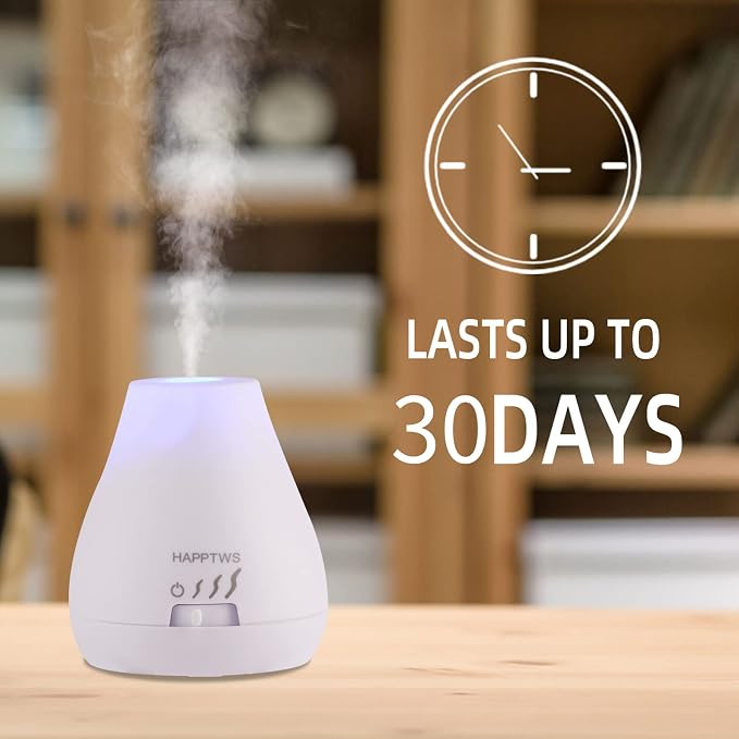 HAPPTWS Essential Oil Diffuser - Waterless Diffuser 3 Timer Settings Battery Powered for Bedroom Yoga Room Toilet Pet Room White