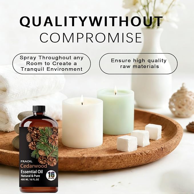 Cedarwood Essential Oil, Cedarwood Oil 16 Fl Oz 480ML for Diffuser Humidifier Yoga Cleaning DIY Candle Soap Making Essential Oils