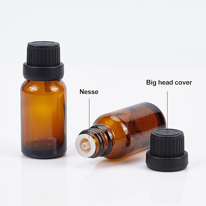 BENECREAT 24 Pack 15ml Brown Glass Essential Oil Bottles Refillable Container Kits with Plastic Droppers, Funnel Hoppers and Sticker for Aromatherapy Fragrance Cosmetic Oil