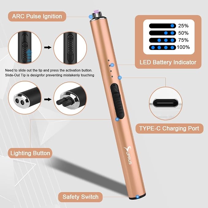 SUPRUS Electric Arc Windproof Flameless USB Rechargeable Lighter with Safety Lock for Candle (Peach Fuzz, 3 Packs)