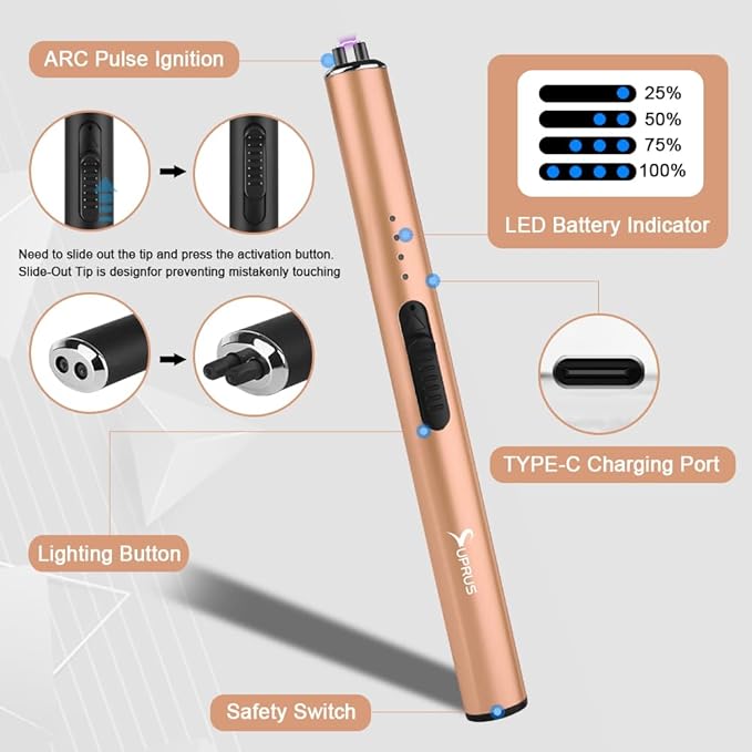 SUPRUS Electric Arc Windproof Flameless USB Rechargeable Lighter with Safety Lock for Candle (Peach Fuzz)