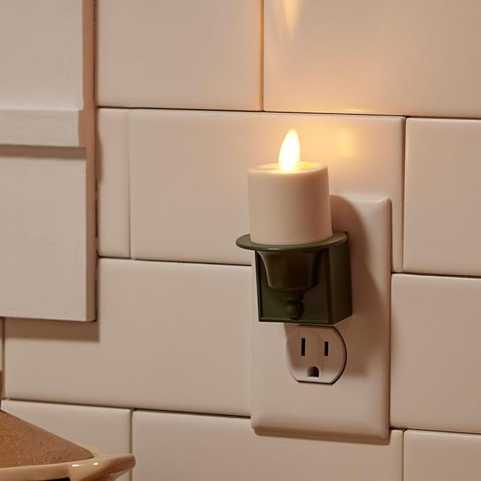 Luminara Flameless Candle Nightlight w/Dusk to Dawn Light Dark Auto Sensor, Loden Green Wall Plug Indoor Night LED Light w/Real-Flame Effect Technology, Bathroom Bedroom Hallway, No Remote Needed