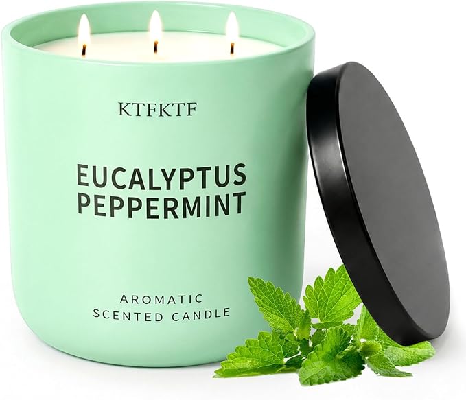 Eucalyptus Peppermint Scented Candle for Home, 14.1oz 80 Hours Long Lasting Aromatherapy Candles for Stress Relief & Energy, Non-Toxic Essential Oil & Soy Wax | Cooling Mint & Woody Aroma