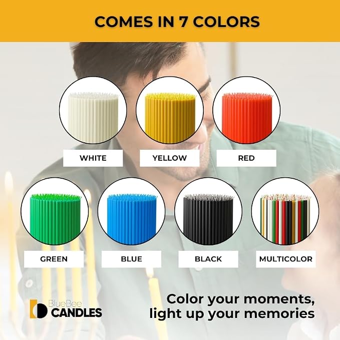 BlueBee Pure Beeswax Candles Bulk for Home - 200pcs Tall Thin Taper Candles + 5 Holders, Honey Scent, Smokeless, Long-Burn, All Natural for Church Prayer, Hanukkah, Birthday Cake, Christmas Advent