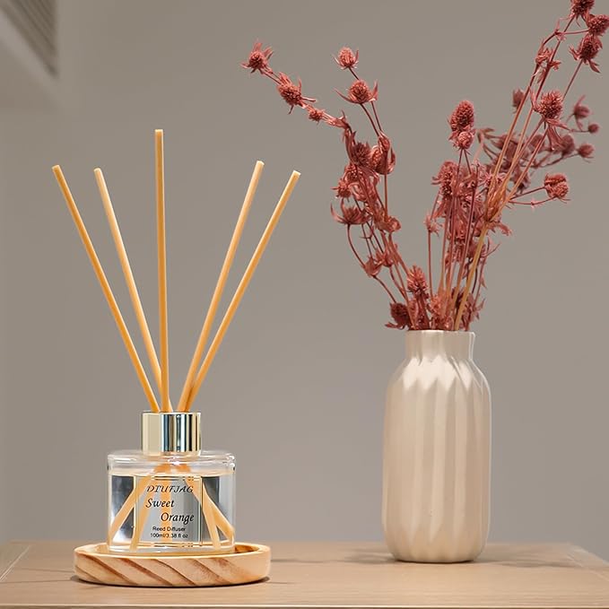 100ml Scent Diffuser with 6 Fiber Sticks, 3.5 oz Reed Diffuser Set Aromatherapy Fragrance Diffusers Air Fresheners for Home Bedroom Bathroom (Orange)