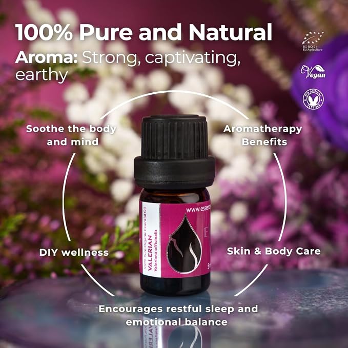 Essences Bulgaria Organic Valerian Essential Oil 0.17 Fl Oz | 5ml | Valeriana officinalis | 100% Pure and Natural | for Good Sleep, Relaxation | Aromatherapy | Therapeutic Grade