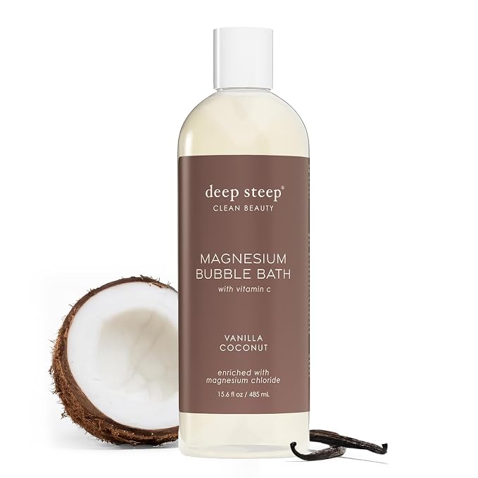 Deep Steep Magnesium Bubble Bath, 15.6 oz – Foaming Soak with Magnesium, Coconut Oil, Aloe, Vitamin C, Shea Butter & Argan Oil – Vegan, Clean Beauty for Stress & Sleep (Vanilla Coconut)