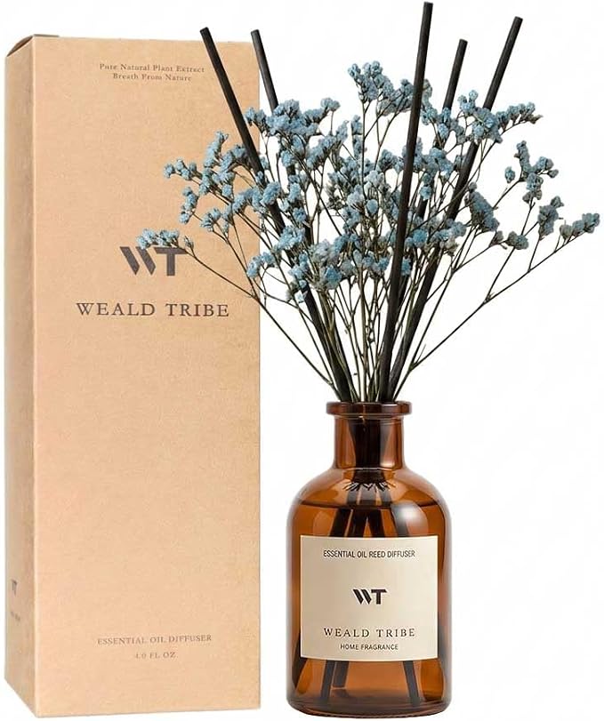 WEALD TRIBE Reed Diffuser Set for Bathroom Decor, Sticks Diffuser with Essential Oils Included | Ocean Scent 4.0 fl oz Fragrance Oil | Defusers for Home Living Room Shelf Decor Apartment Essentials