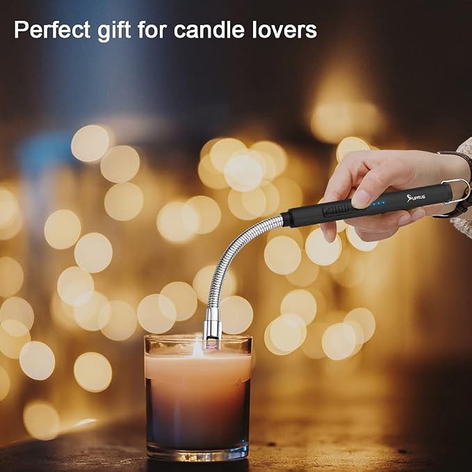 SUPRUS Electric Candle Lighter USB Type C Rechargeable Lighter Steel Shell & Hanging Hook with 360° Flexible Neck(Black, 2)