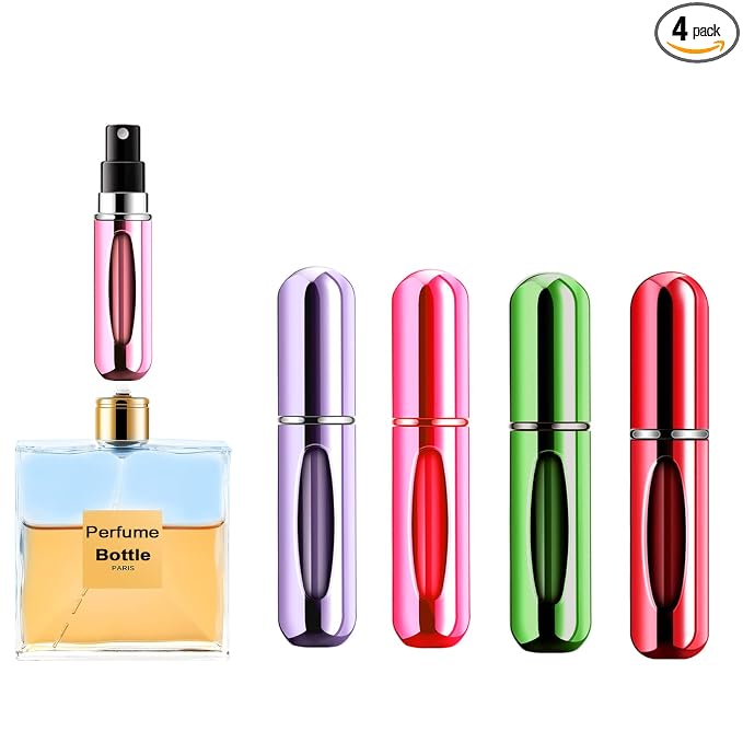 Yamadura Portable Mini Perfume Atomizer Bottle, Refillable Spray, Scent Pump Case, Travel (5ml, 4 Pack)(Red, Rose Red, Purple, Green)