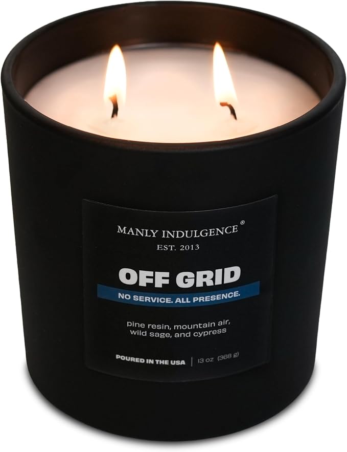 Manly Indulgence Off Grid Scented Candle, 2 Wick, 13 oz, Premium Soy Blend Wax, Candles for Home Scented - Made in The USA