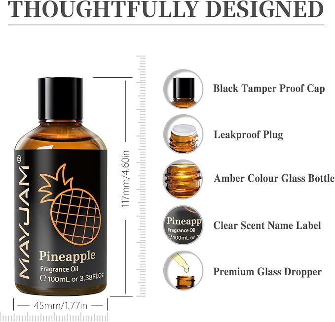 MAYJAM 100ML/3.38FL.OZ Pineapple Fragrance Oils with Glass Dropper, Essential Oils for Diffusers for Home, Long Lasting Scented Oils for Diffusers Soap Candle Making