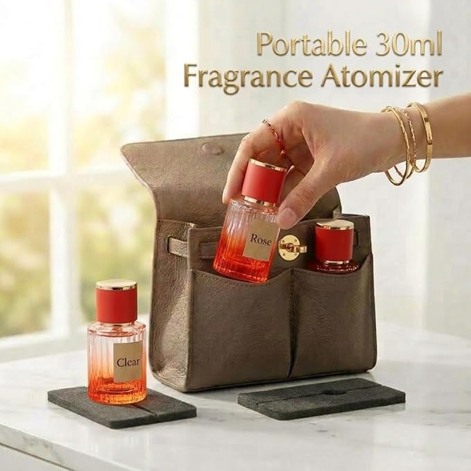 Empty Perfume Spray Bottles Set, Ribbed Glass Atomizer Refillable Portable Glass Atomizers with Funnel and Dropper, Fine Mist Spray for Women Men Dispenser Fragrance Container Set (6Pcs, Red)