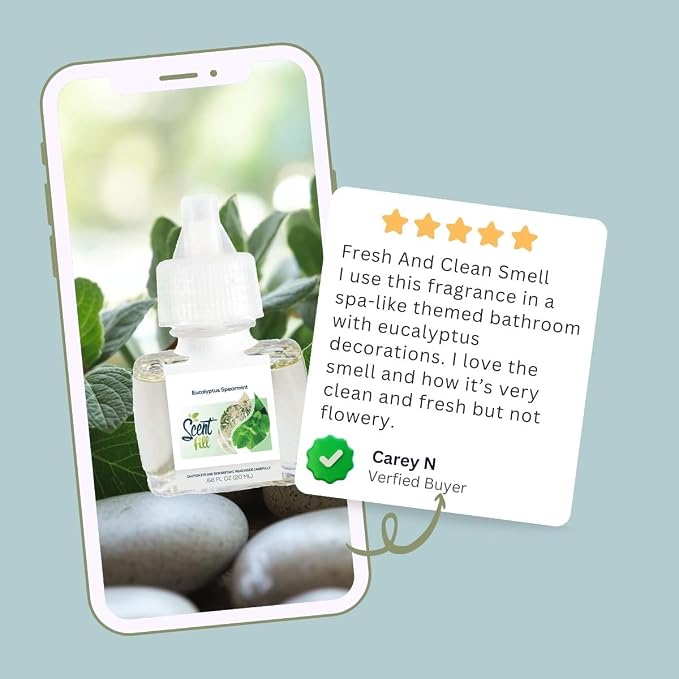 Scent Fill Eucalyptus Spearmint Plug in Air Freshener, Scented Oil Refills, 2 Refills + Diffuser