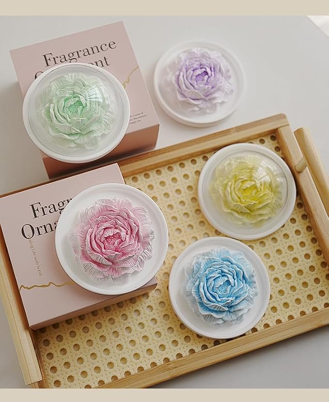 Essential Oil Passive Flower Diffuser with Fragrance -Non-Electric Peony Flower Porcelain Aromatherapy Diffusers for Room, Desk Decorative, Bathroom (Purple, Juniper and Lavender Scent)