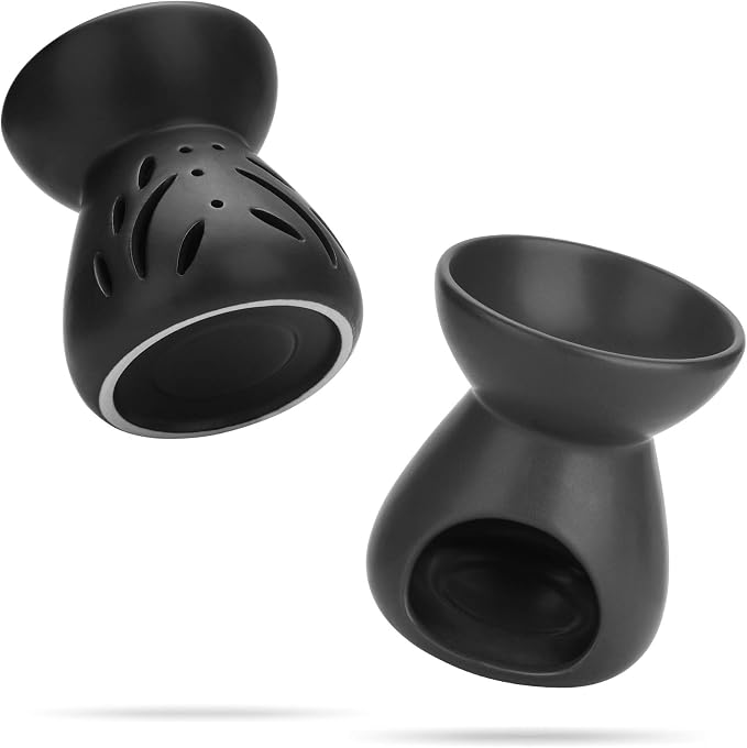 ComSaf Essential Oil Burner Wax Melt Burners Set of 1, Aromatherapy Aroma Burner Ceramic Oil Diffuser Candle Tealight Holder Home Bedroom Decor Christmas Housewarming Gift, Black