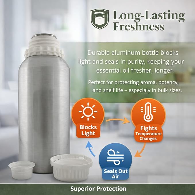 2 Bottles – GreenHealth Lavender Essential Oil – 16 fl oz Each (32 fl oz Total) – 100% Pure & Uncut – Aluminum Bottles – Bulk Lavender Oil for Diffuser, Aromatherapy, Soap Making & Candles