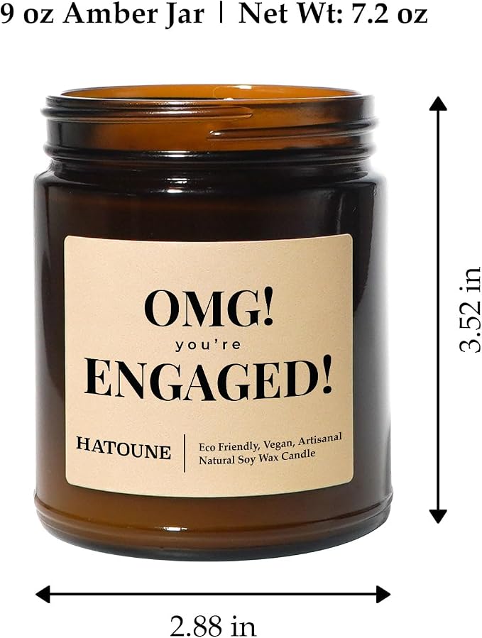 Lavender & Sage Scented Soy Candle, OMG, You're Engaged!, Made in USA, Hand Crafted, 40-50 Hour Burn Time, 7.2 oz Amber Jar
