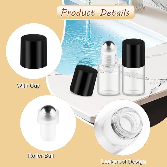 Cositina 100 Pcs Essential Oils Roller Bottles Mini Refillable Glass Perfume Bottles with Roller Balls for Home Travel - 2ml