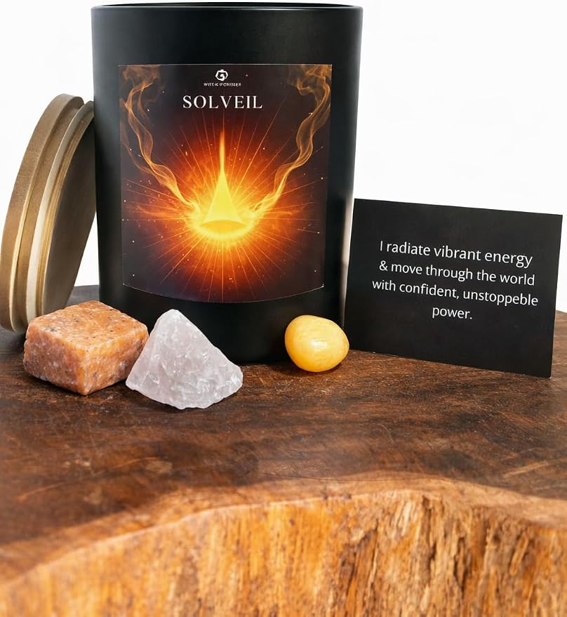 Golden Amber, Orange & Neroli Aromatherapy Soy Wax Candle for Empowerment & Motivation | 10 oz Scented Candle - Solveil Ritual Candle by Wick & Whisper