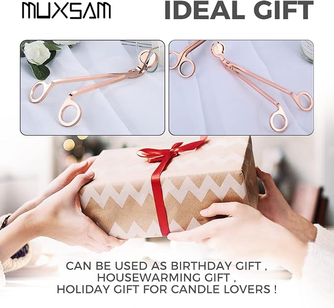MUXSAM Candle Wick Trimmer, Wick Cutter, Steel Candle Scissor, Wick Clipper, Candle Shear Candle Care Tool for Scented Candle Lovers Gifts, Safely Remove Cut Wick Reduce Soot, Rose Gold