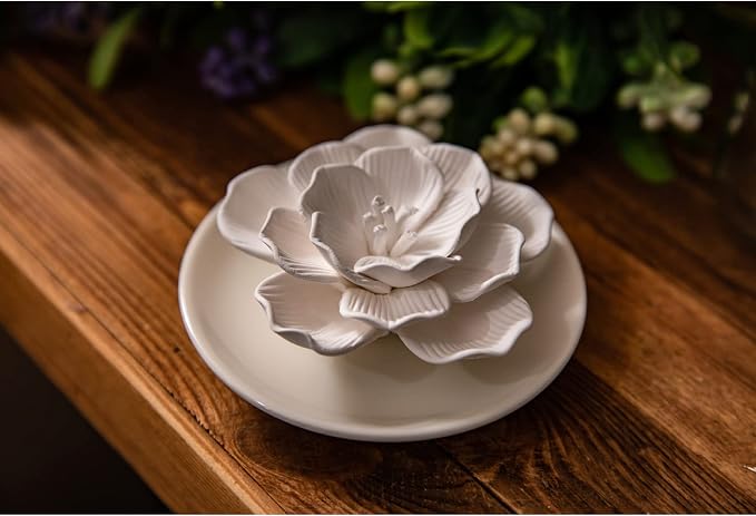 Essential Oil Passive Flower Diffuser -Non-Electric Porcelain Aromatherapy Diffusers for Small Mini Room, Desk Decorative, Bathroom (Hibiscus)