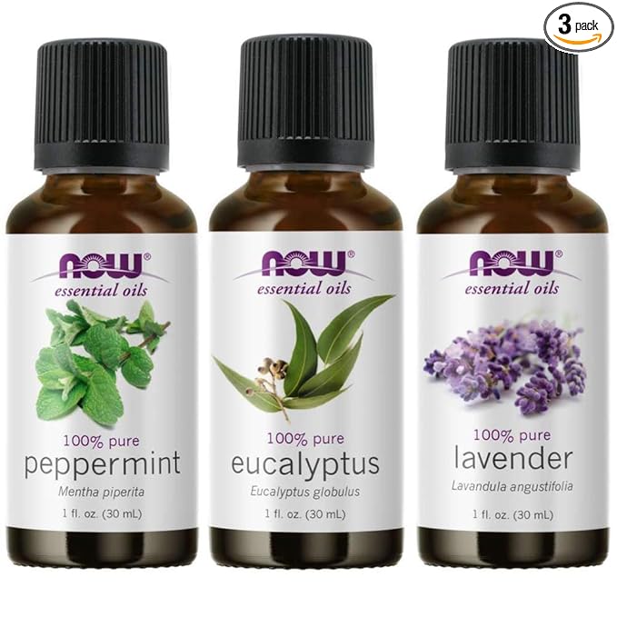 3-Pack Variety of NOW Essential Oils: Pure & Natural Blend - Lavender, Eucalyptus, Peppermint