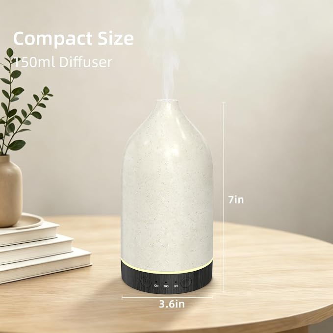 SPLITSKY Essential Oil Diffuser 150ml, Small Aromatherapy Diffuser with Remote Control, 7-Color LED Light, 3 Timer, Quiet Ultrasonic Diffuser with Auto Shut-Off, Easy to Clean for Living Room, Office