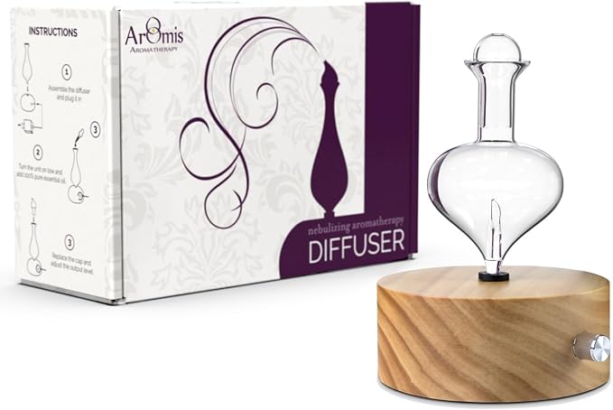 ArOmis Premium Glass Essential Oils Nebulizer - Waterless Diffuser for Aromatherapy - Handmade Oil Diffuser, Wooden Base, No Plastic, No Heat, No Battery, No LEDs - Solum Lux Eros
