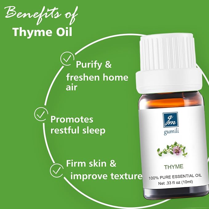 GM Gumili Thyme Oil - 100% Pure Essential Oil for Skin, Hair, Diffuser & DIY Crafts - 10mL Natural Herbal Scent