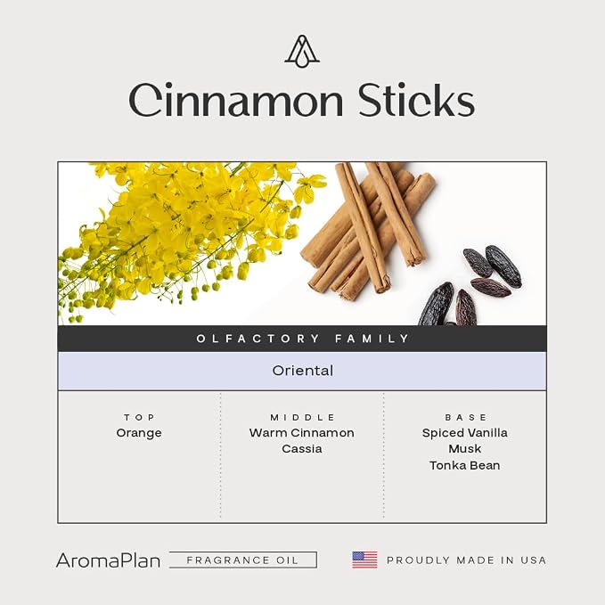 AromaPlan Hotel Scents Cinnamon Sticks 5 Fl Oz (148ml), Luxury Home and Hotel Fragrance Diffuser Oil for Aromatherapy - USA Made, Bigger Bottle, Bolder Aroma & Longer Lasting
