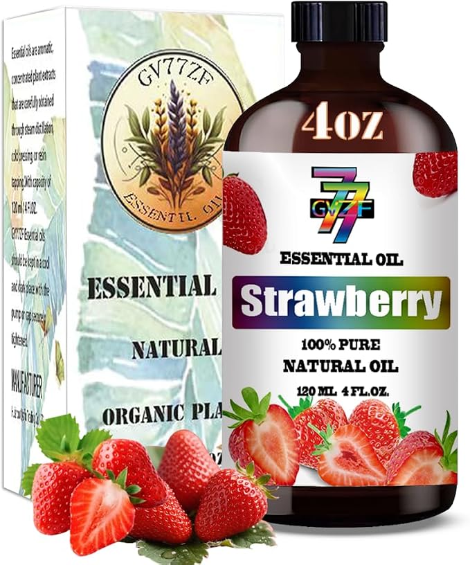 Strawberry Essential Oil, Strawberry Oils, for Diffuser, DIY Candles, Soap, Humidifier, Kids Room, Gift, Essential Oil, GV77ZF Strawberry Fragrance Oil - 4 fl oz (120 ml)