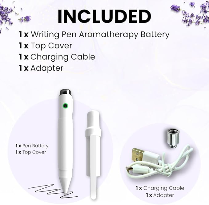 Aromatherapy Writing Pen Battery with Real Ink Tip and Hidden Diffuser Port, Soft Touch Ballpoint for Note Taking, Signature, and On-The-Go Relaxation, Rechargeable Wellness Gift for Office (Glow)