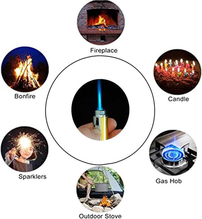 Torch Lighter,Handheld Multifunctional All-in-One Tube Built-in Detachable Windproof Lighter,Outdoor,Indoor,Camping,Candle,Birthday,Gold