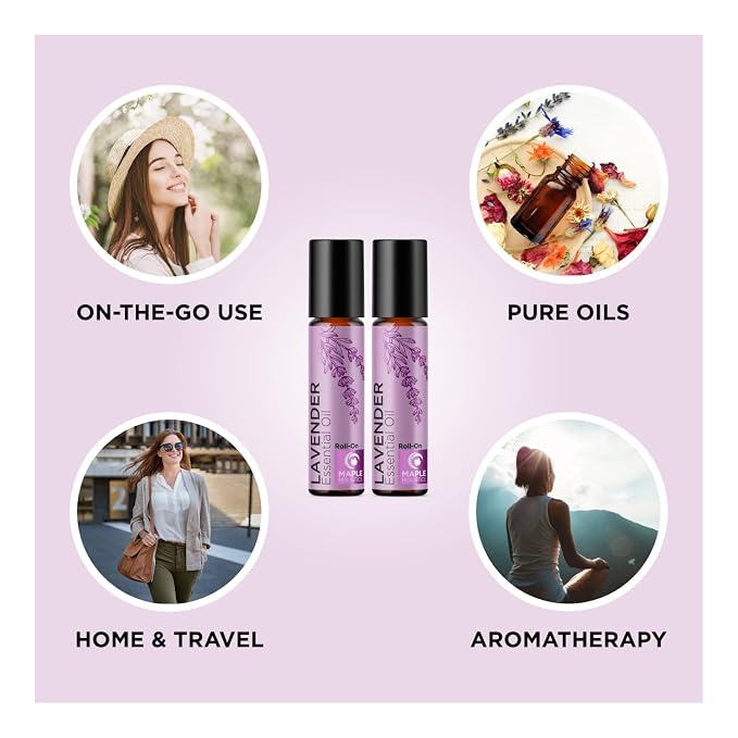 Lavender Essential Oil Roll On - Calming Aromatherapy Oil Roller for Sleep Headaches and Relaxation - Natural Pre-Diluted Sleep Oil for Nighttime Relaxation with Lavender Essential Oil for Skin 2-Pack