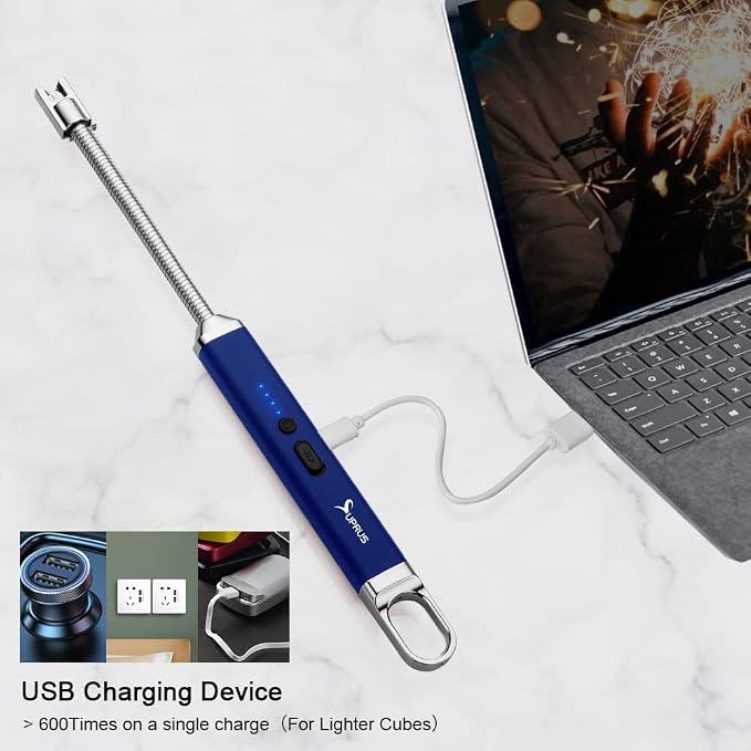 SUPRUS Lighter Rechargeable USB Lighter Arc Electric Lighetrs with Safety Switch 360° Flexible Neck Flameless Grill Long Lighters for Candle Camping Cooking (Dark Blue)