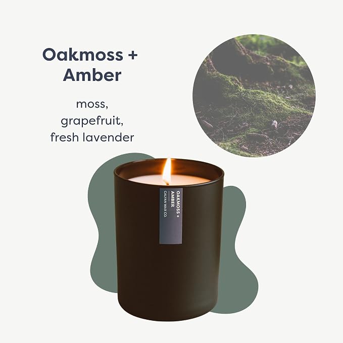 Calyan Wax Co. Oakmoss & Amber Scented Candle - 75 Hour Burn - Luxury Clean Soy Wax Candles - Long Lasting Black Tumbler Jar Candle for Home - 10.2oz